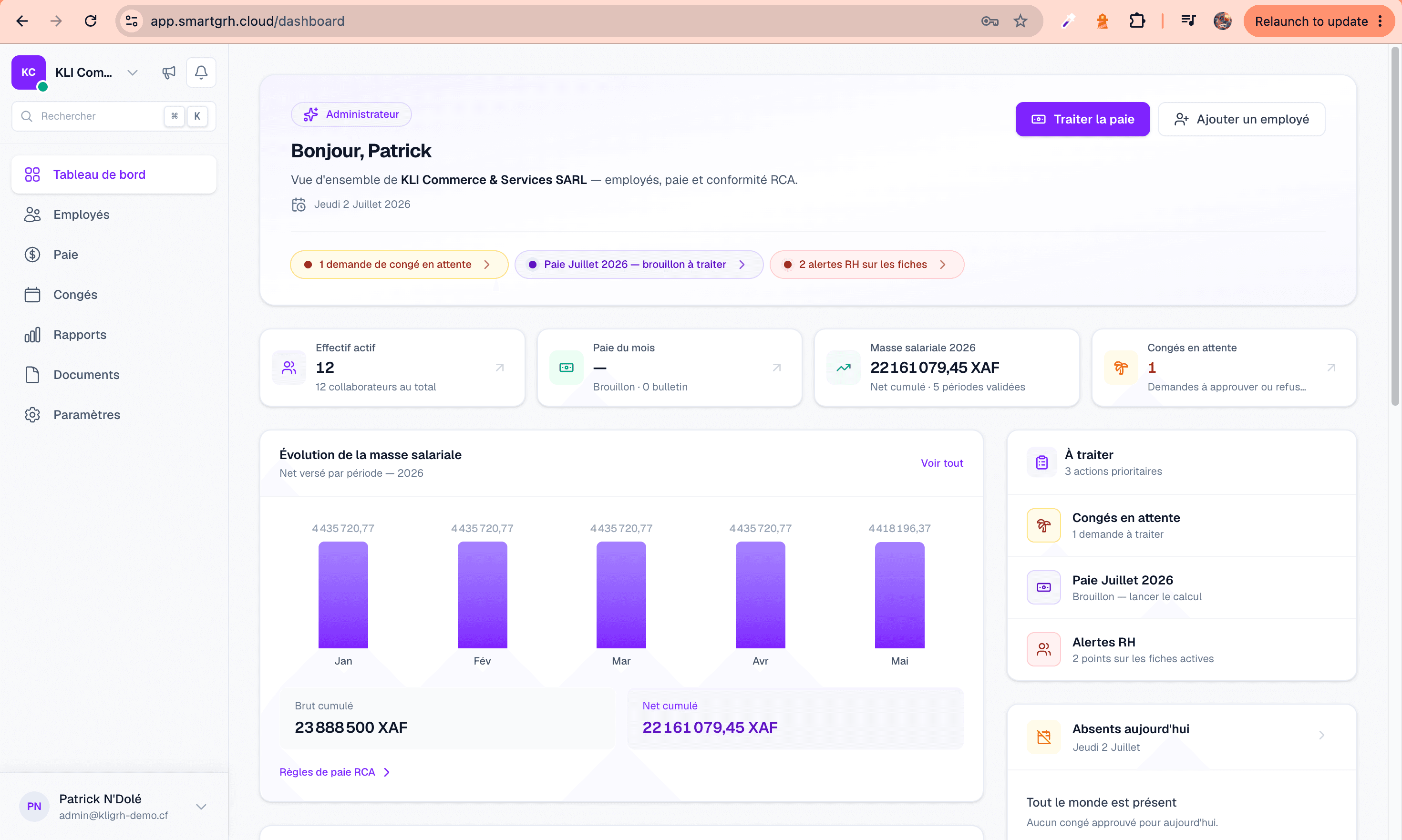 SmartGRH — tableau de bord application